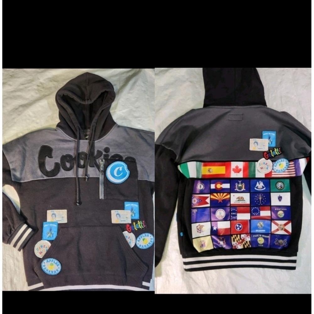 Cookies SF Berner Award Tour Hoodie Black Mens Small Flags Patches Pullover